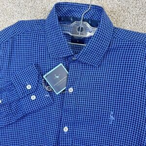 NWT Tailorbyrd Collection Men's Blue Gingham Long Sleeve Button Down Shirt M